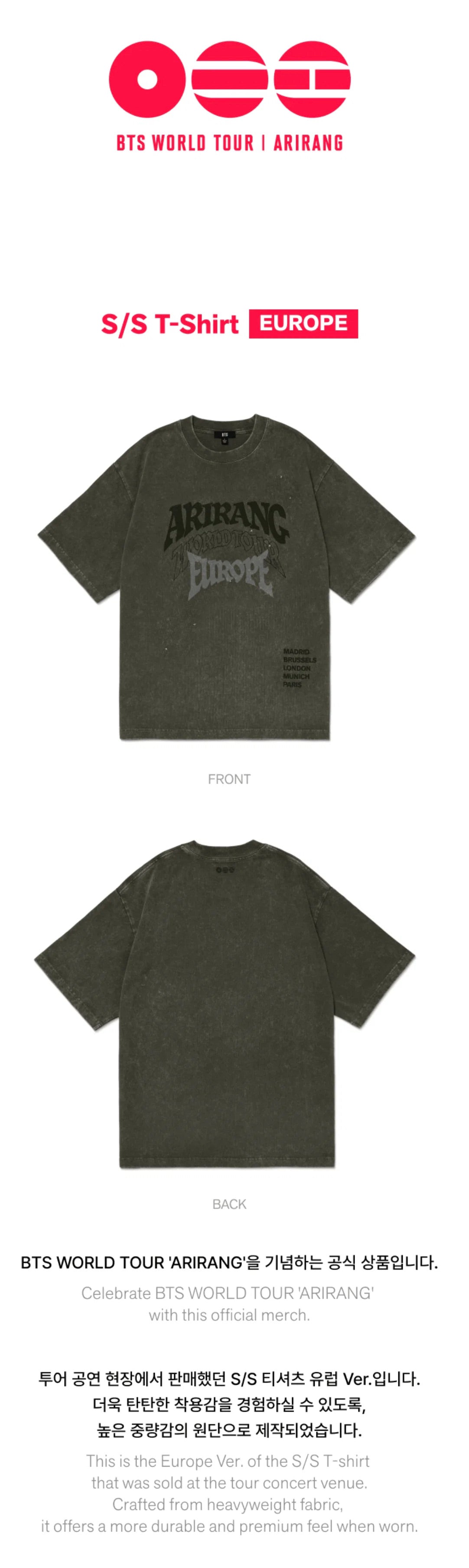 [PREORDER] [SHIPS IN DEC-JAN] BTS - ARIRANG WORLD TOUR OFFICIAL MD S/S T-SHIRT EUROPE Ver. (Size Choice)