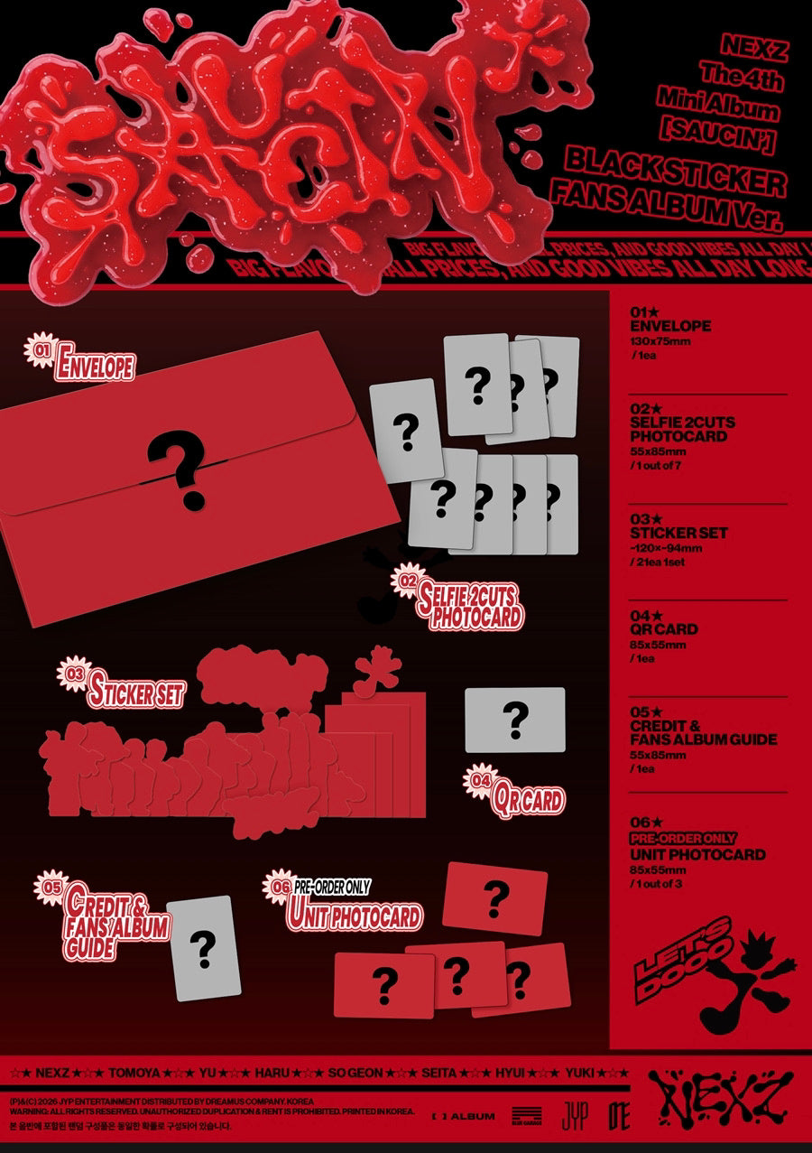 [PREORDER] [SHIPS IN SEPT-OCT] NEXZ – The 4th Mini Album [SAUCIN’] (STICKER FANS ALBUM Ver.) (Version Choice)