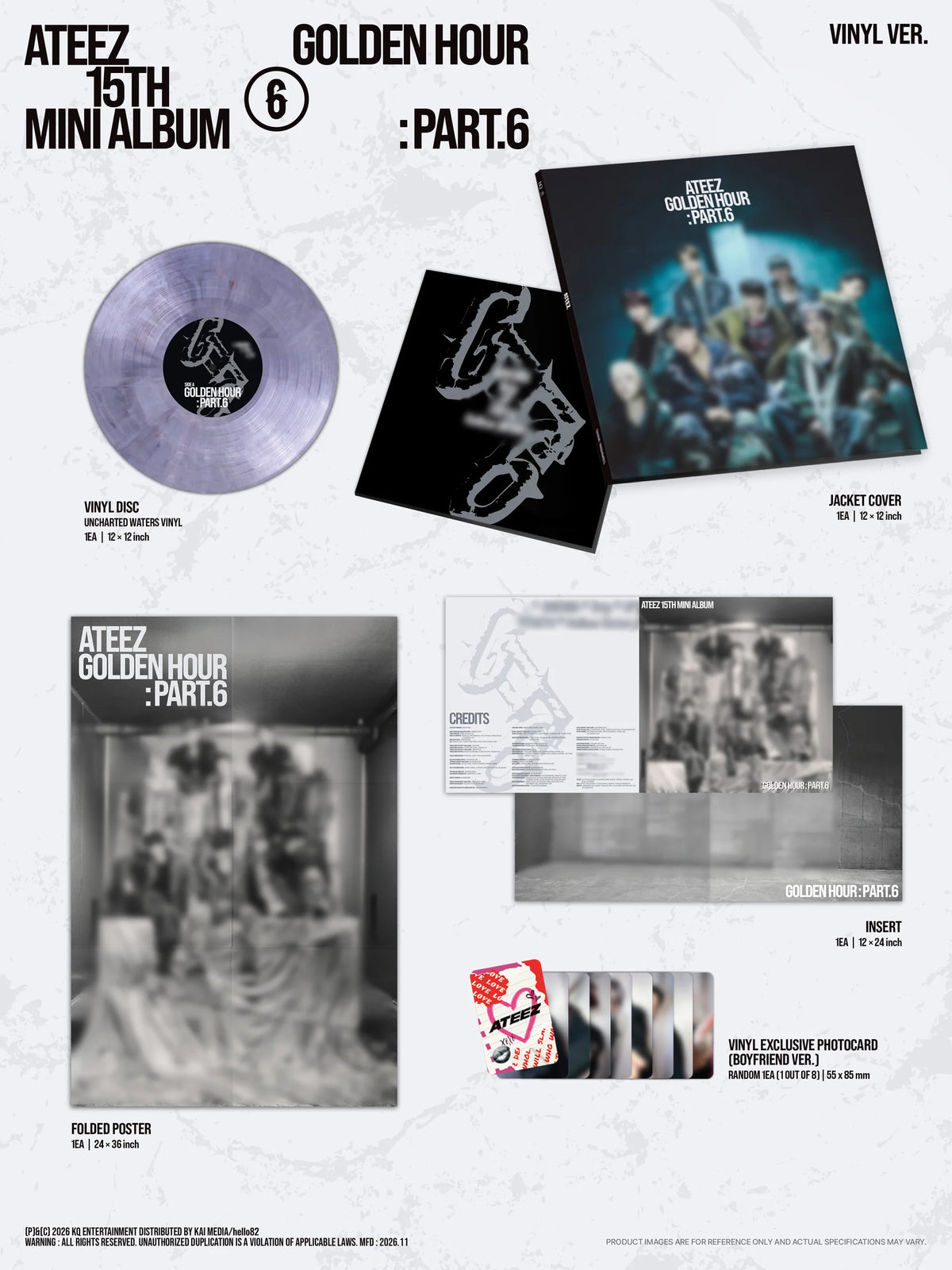 [PREORDER] [SHIPS IN DEC 2026-JAN 2027] ATEEZ - 'GOLDEN HOUR : PART.6' 15th Mini Album VINYL Ver. + hello82 Exclusive POB