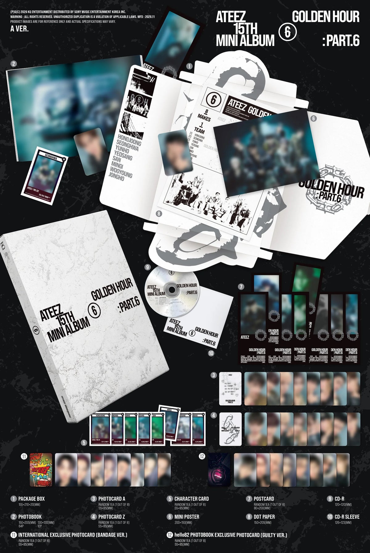[PREORDER] [SHIPS IN DEC 2026-JAN 2027] ATEEZ - 'GOLDEN HOUR : PART.6' 15th Mini Album STANDARD Ver. (Cover Choice) + hello82 Exclusive POB