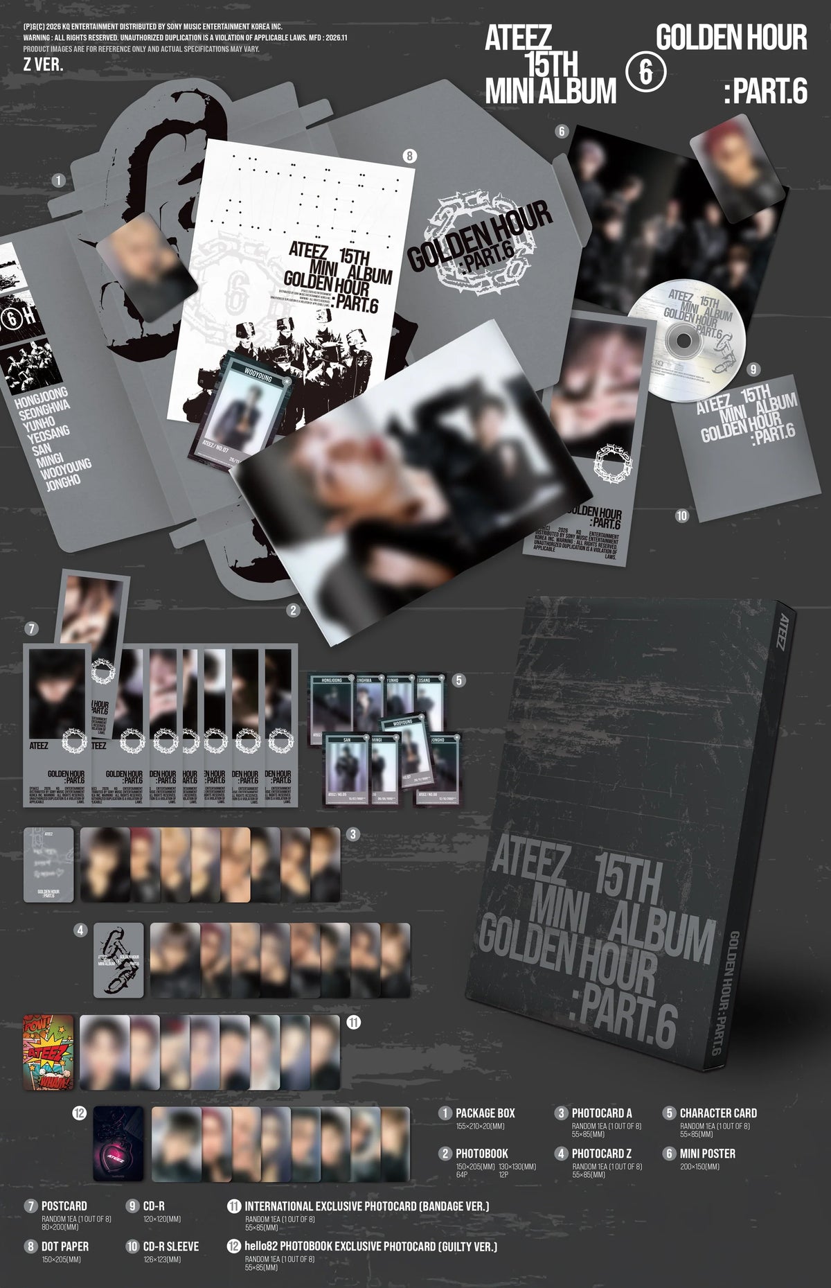 [PREORDER] [SHIPS IN DEC 2026-JAN 2027] ATEEZ - 'GOLDEN HOUR : PART.6' 15th Mini Album STANDARD Ver. (Cover Choice) + hello82 Exclusive POB