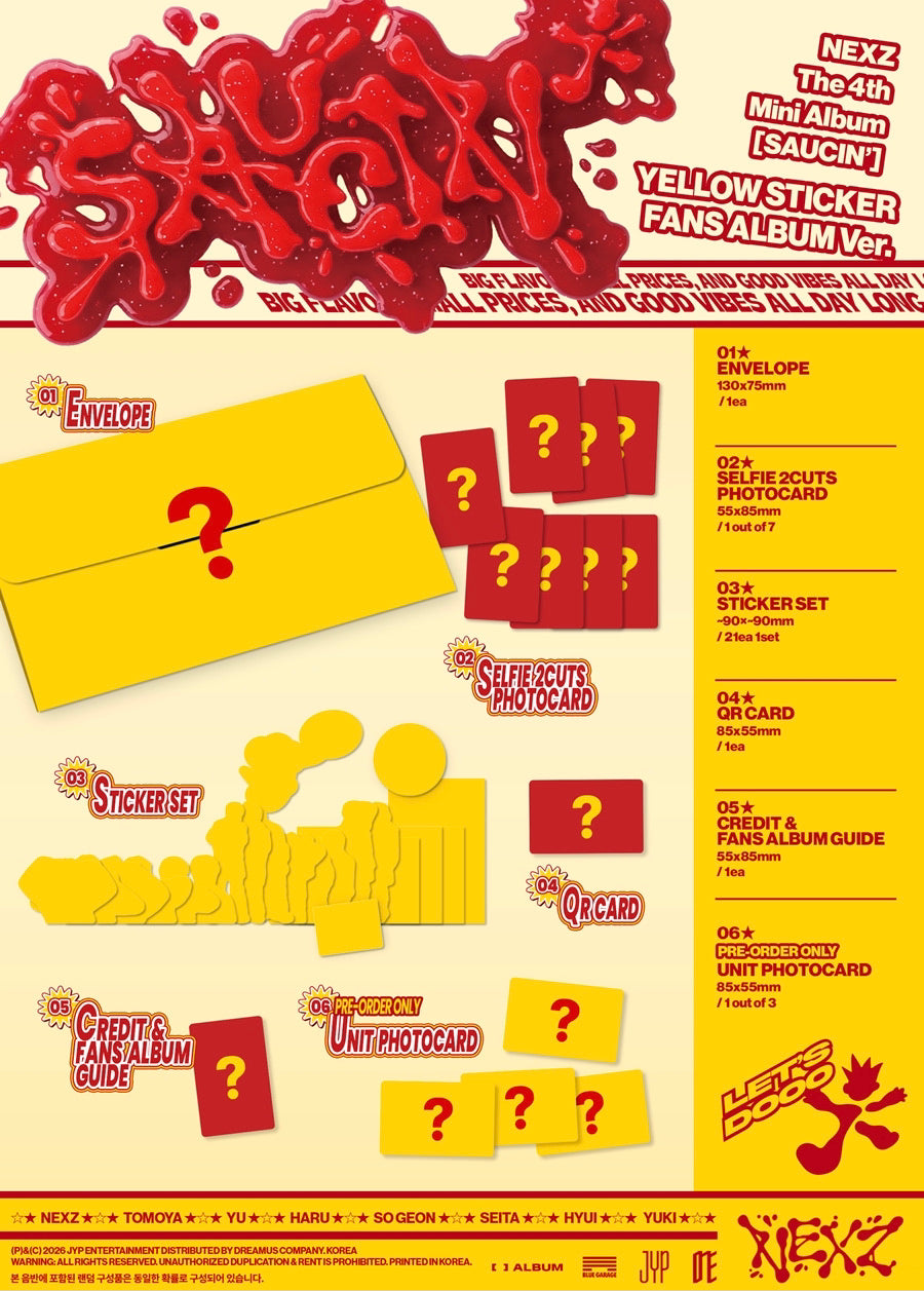 [PREORDER] [SHIPS IN SEPT-OCT] NEXZ – The 4th Mini Album [SAUCIN’] (STICKER FANS ALBUM Ver.) (Version Choice)