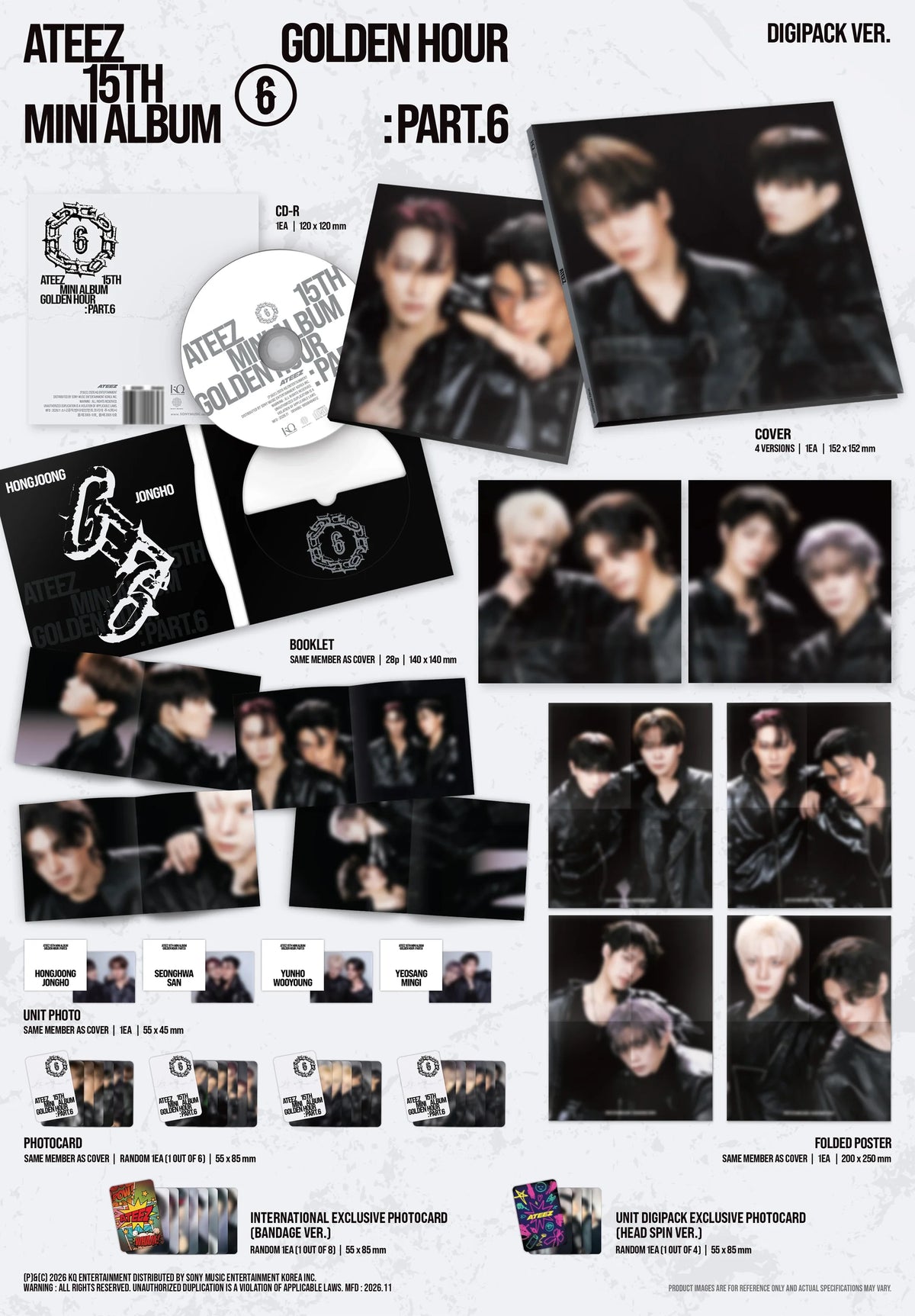 [PREORDER] [SHIPS IN DEC 2026-JAN 2027] ATEEZ - 'GOLDEN HOUR : PART.6' 15th Mini Album DIGIPACK UNIT Ver. RANDOM COVER +  hello82 Exclusive POB