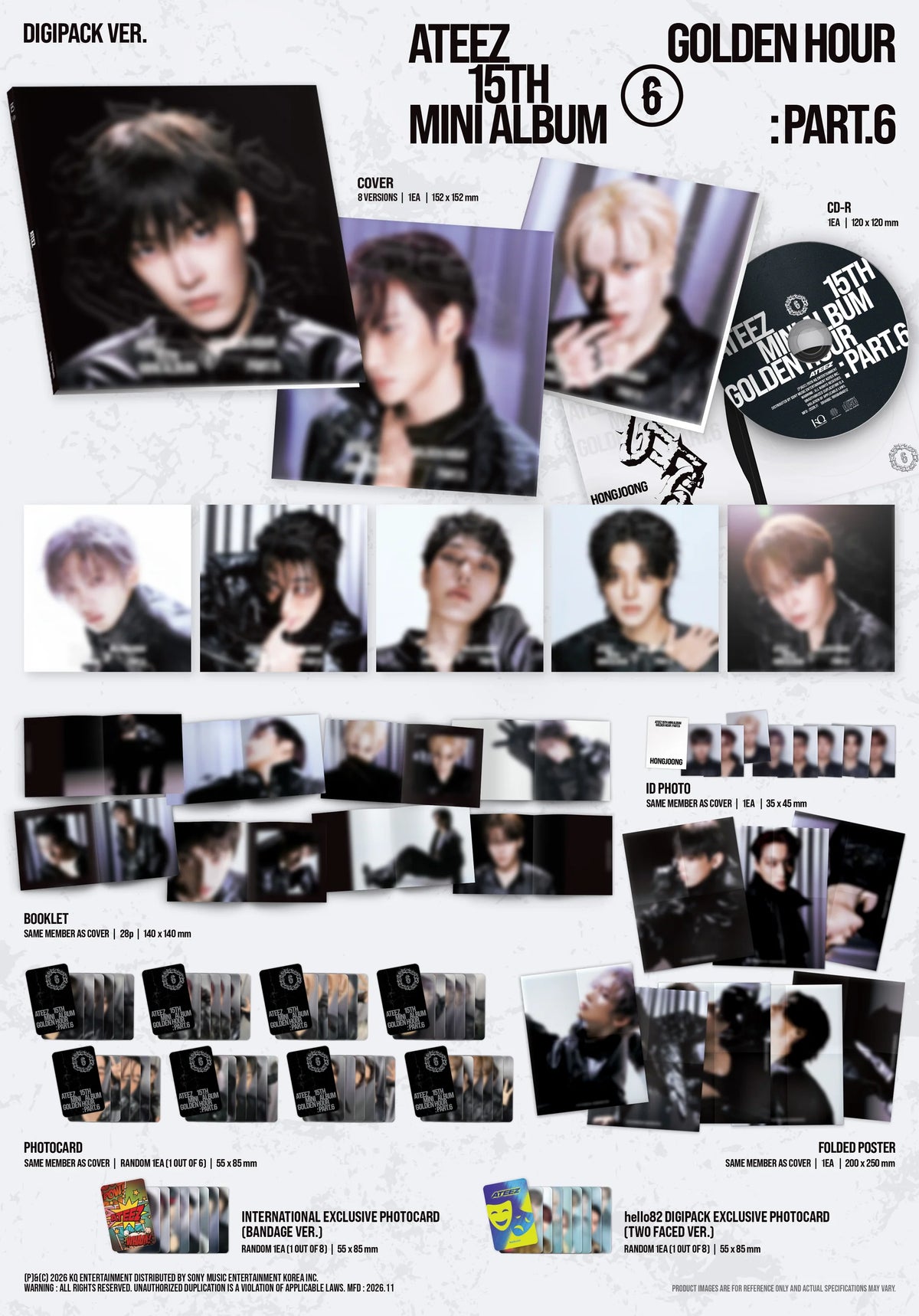 [PREORDER] [SHIPS IN DEC 2026-JAN 2027] ATEEZ - 'GOLDEN HOUR : PART.6' 15th Mini Album DIGIPACK Ver. RANDOM COVER + hello82 Exclusive POB