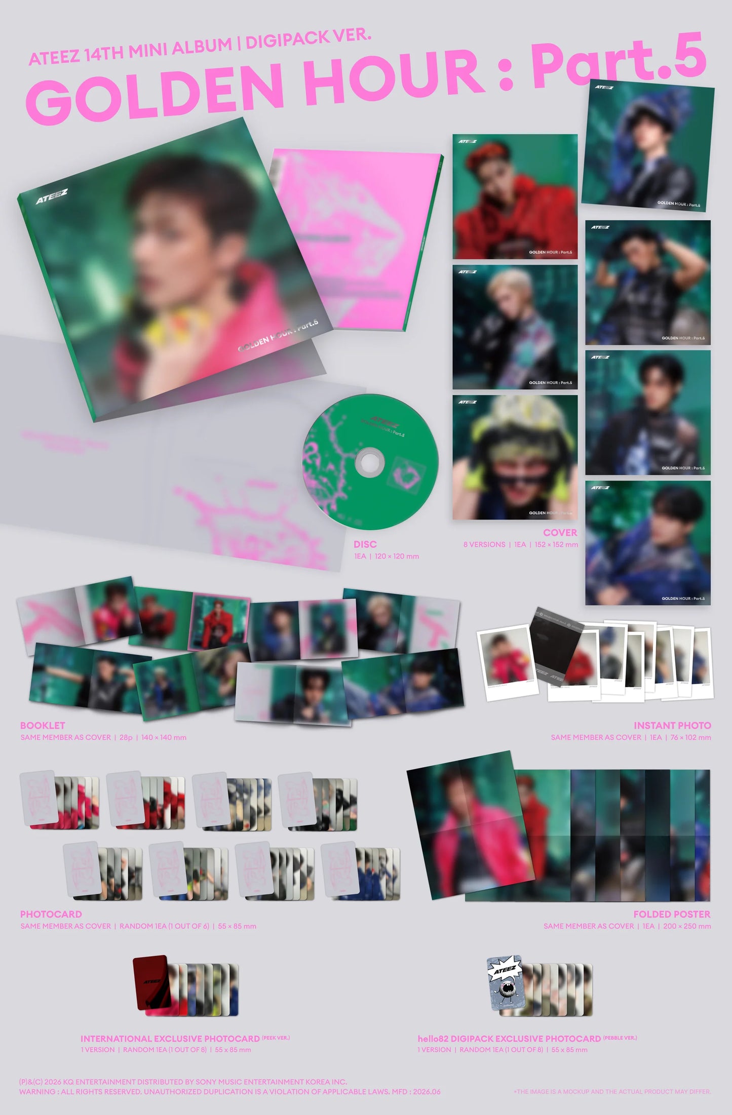 [PREORDER] ATEEZ - 14th Mini Album GOLDEN HOUR : PART.5 Digipack Ver. HELLO82 EUROPE EXCLUSIVE (Random Member)