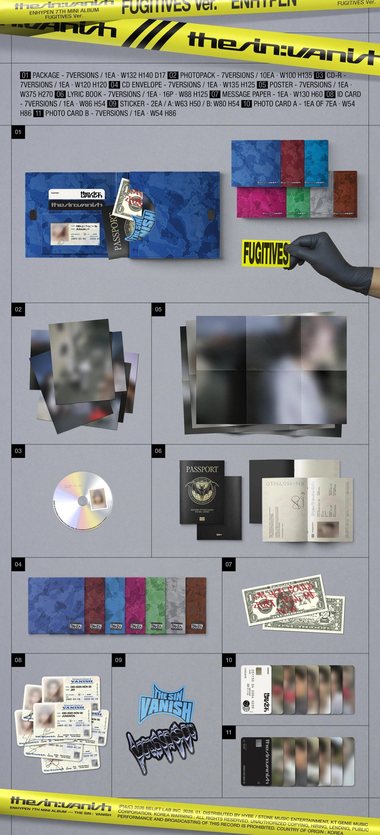 ENHYPEN - 7th Mini Album [THE SIN : VANISH] FUGITIVES Ver. RANDOM