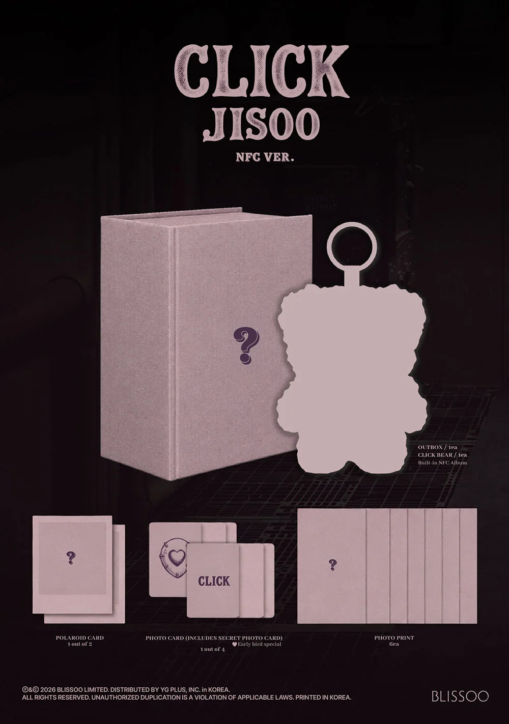 [PREORDER] [SHIPS IN OCT-NOV] BLACKPINK JISOO - CLICK SINGLE ALBUM CLICK BABY BEAR NFC Ver.