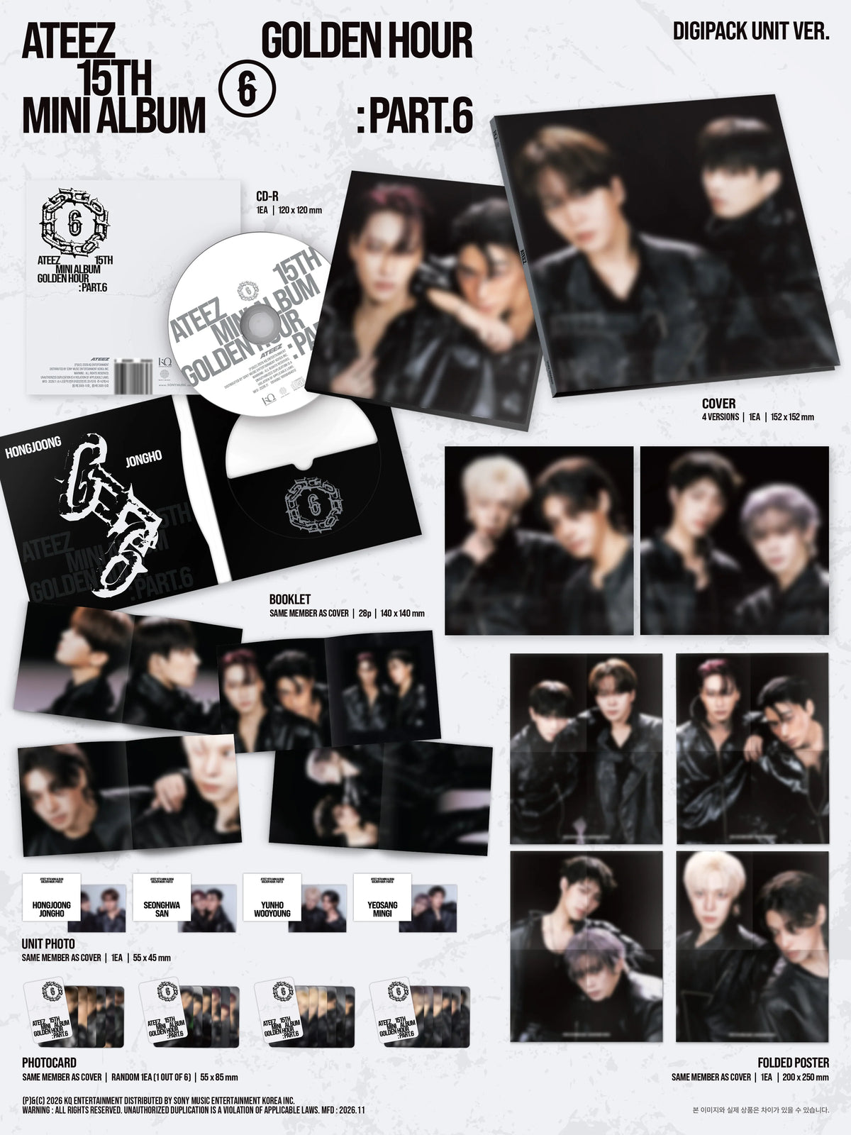[PREORDER] [SHIPS IN DEC 2026-JAN 2027] ATEEZ - 'GOLDEN HOUR : PART.6' 15th Mini Album DIGIPACK UNIT Ver. (Unit & POB Choice)