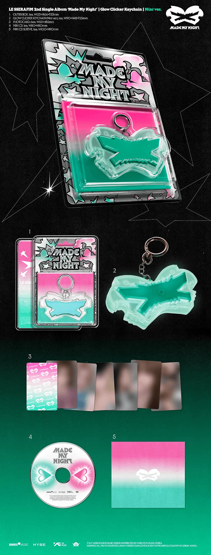 [PREORDER] [SHIPS IN NOV-DEC 2026] LE SSERAFIM - 'MADE MY NIGHT' 2ND SINGLE ALBUM - GLOW CLICKER KEYCHAIN (Version Choice) + Weverse Gift