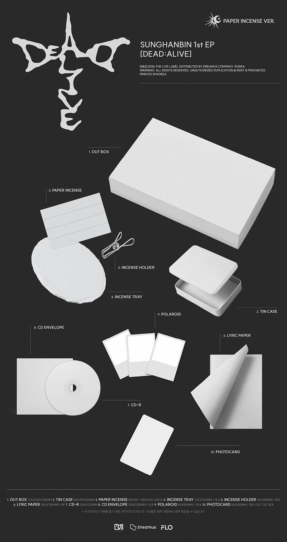 [PREORDER] [SHIPS IN OCT-NOV 2026] ZEROBASEONE SUNG HANBIN - DEAD:ALIVE 1st EP Album PAPER INCENSE Ver.