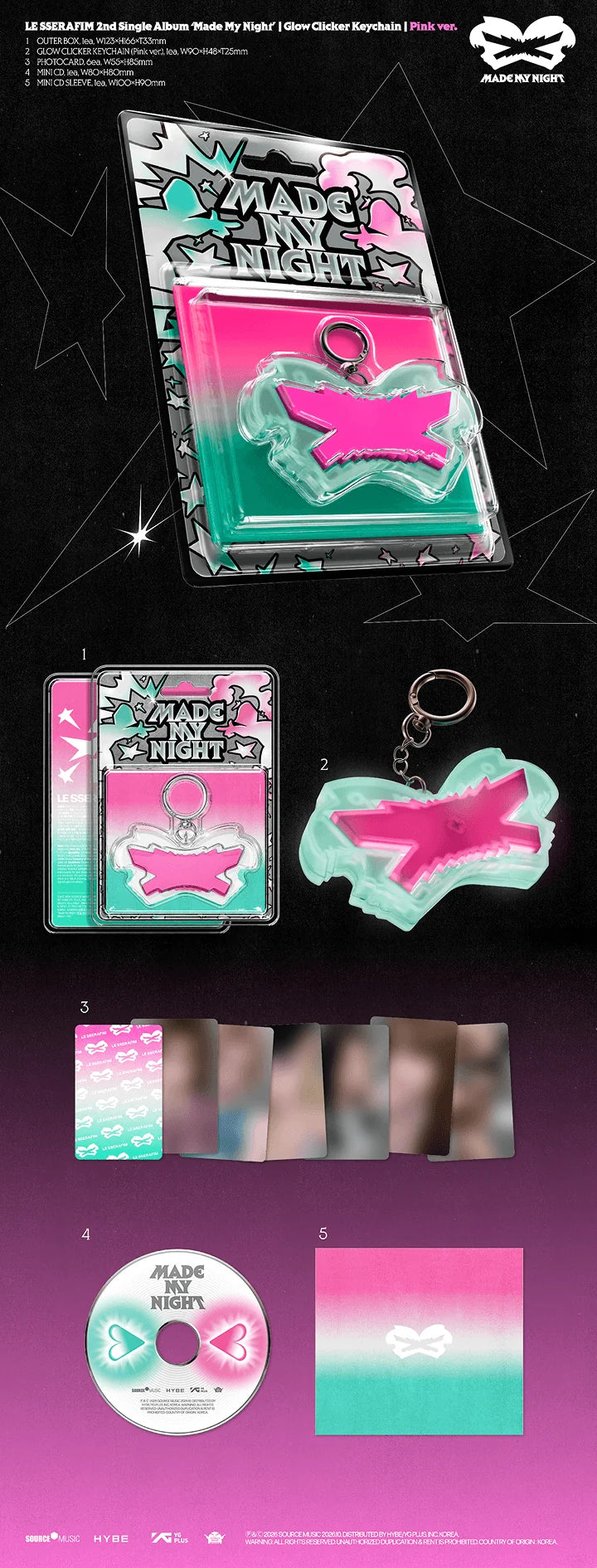[PREORDER] [SHIPS IN NOV-DEC 2026] LE SSERAFIM - 'MADE MY NIGHT' 2ND SINGLE ALBUM - GLOW CLICKER KEYCHAIN (Version Choice) + Weverse Gift