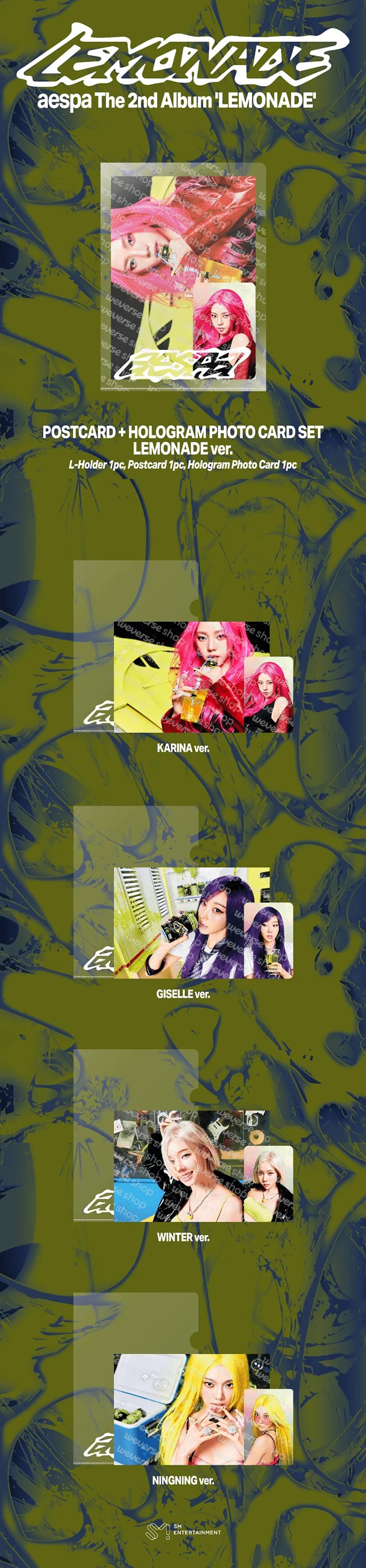 [PREORDER] [SHIPS IN SEPT-NOV] AESPA - [AESPA WEEK MAKE IT LEMONADE OFFICIAL MD] POSTCARD + HOLOGRAM PHOTO CARD SET (LEMONADE Ver.) (Member Choice)