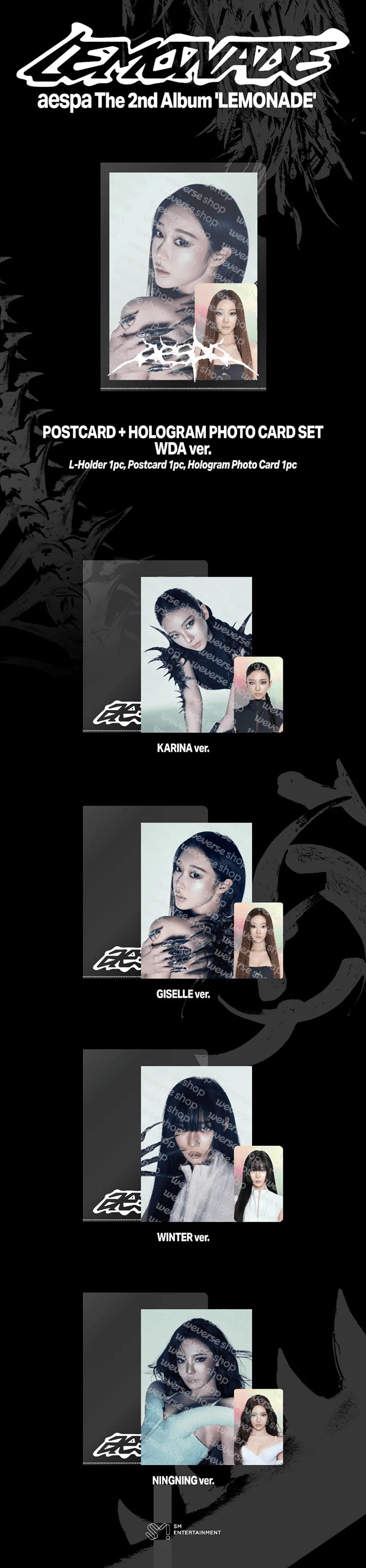 [PREORDER] [SHIPS IN SEPT-NOV] AESPA - [AESPA WEEK MAKE IT LEMONADE OFFICIAL MD] POSTCARD + HOLOGRAM PHOTO CARD SET (WDA Ver.) (Member Choice)