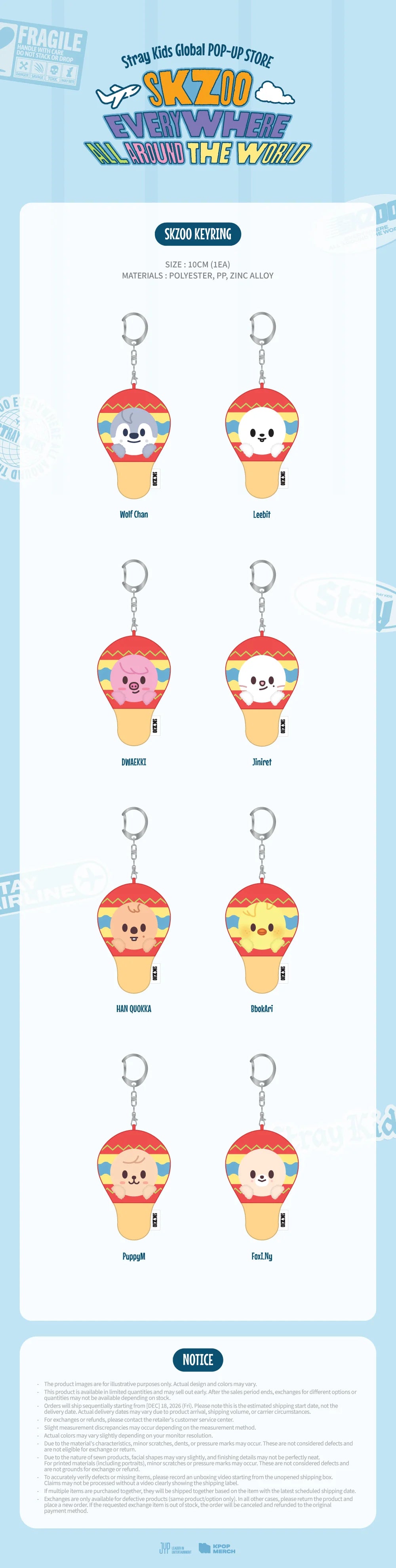 [PREORDER] [SHIPPING TBA 2027] Stray Kids - [SKZOO EVERYWHERE ALL AROUND THE WORLD] Global POP-UP STORE IN LATAM OFFICIAL MD - SKZOO KEYRING (Member Choice) + POB