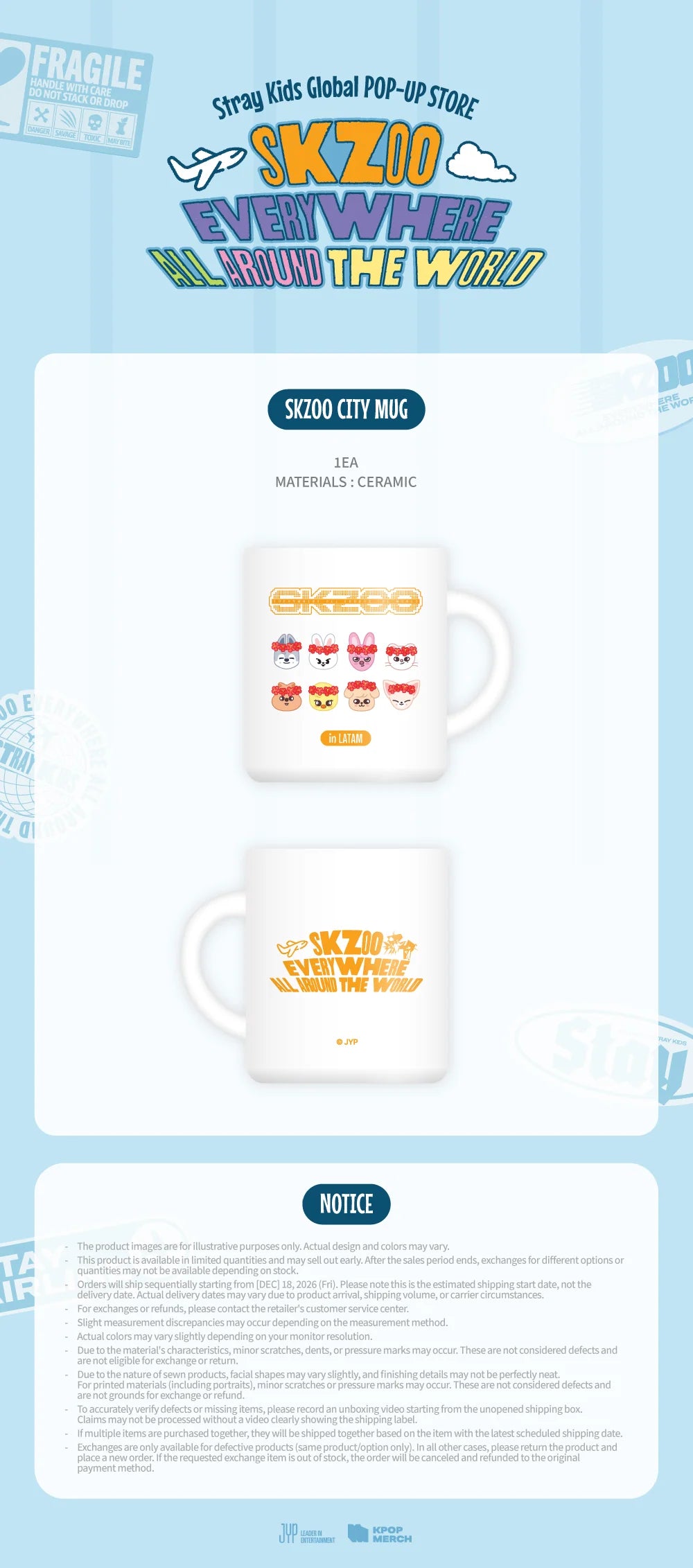 [PREORDER] [SHIPPING TBA 2027] Stray Kids - [SKZOO EVERYWHERE ALL AROUND THE WORLD] Global POP-UP STORE IN LATAM OFFICIAL MD - SKZOO CITY MUG + POB