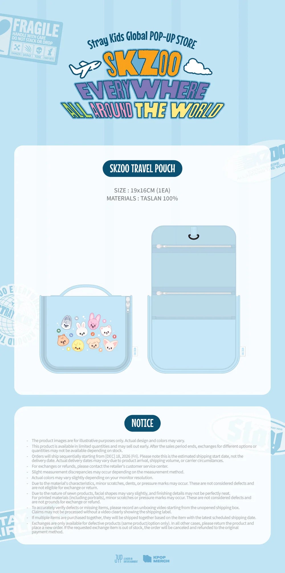 [PREORDER] [SHIPPING TBA 2027] Stray Kids - [SKZOO EVERYWHERE ALL AROUND THE WORLD] Global POP-UP STORE IN LATAM OFFICIAL MD - SKZOO TRAVEL POUCH + POB