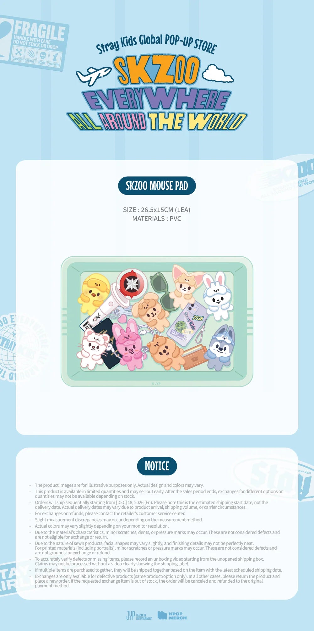 [PREORDER] [SHIPPING TBA 2027] Stray Kids - [SKZOO EVERYWHERE ALL AROUND THE WORLD] Global POP-UP STORE IN LATAM OFFICIAL MD - SKZOO MOUSE PAD + POB