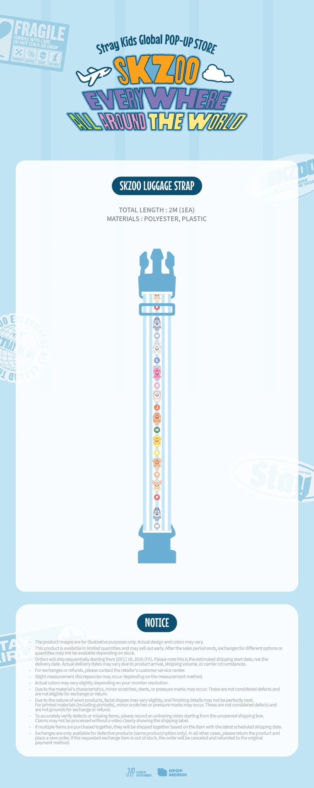 [PREORDER] [SHIPPING TBA 2027] Stray Kids - [SKZOO EVERYWHERE ALL AROUND THE WORLD] Global POP-UP STORE IN LATAM OFFICIAL MD - SKZOO LUGGAGE STRAP + POB