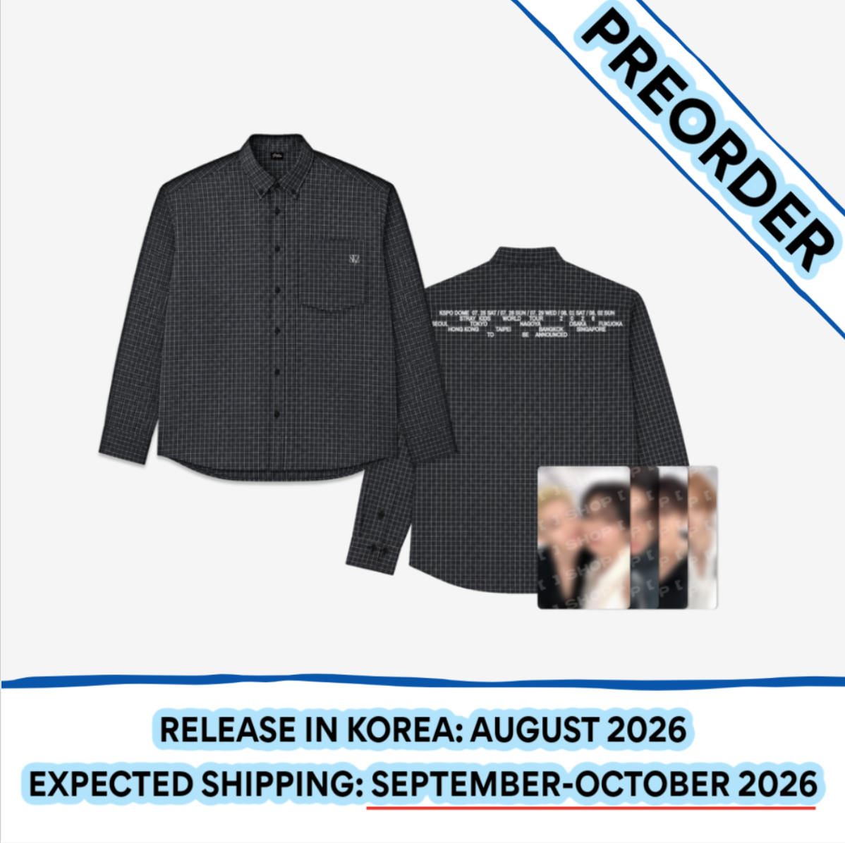 [PREORDER] [SHIPS IN SEPT-OCT] Stray Kids - World Tour [RUN IT SEOUL] OFFICIAL MD - CHECK SHIRT (One Size)