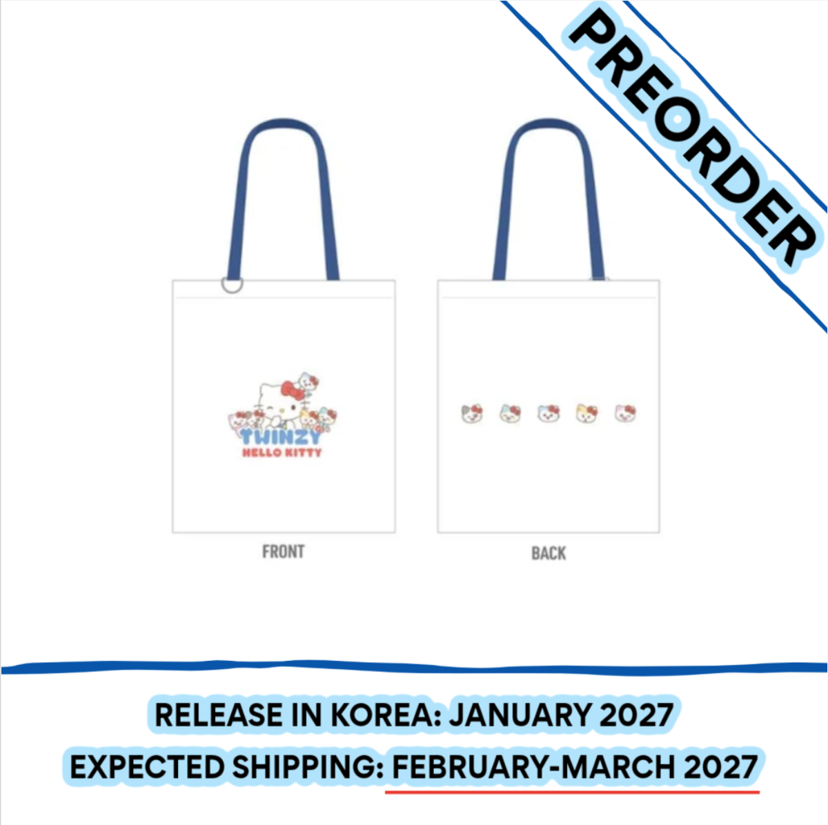 [PREORDER] [SHIPS IN FEB-MARCH 2027] ITZY - TWINZY X HELLO KITTY OFFICIAL MD TOTE BAG