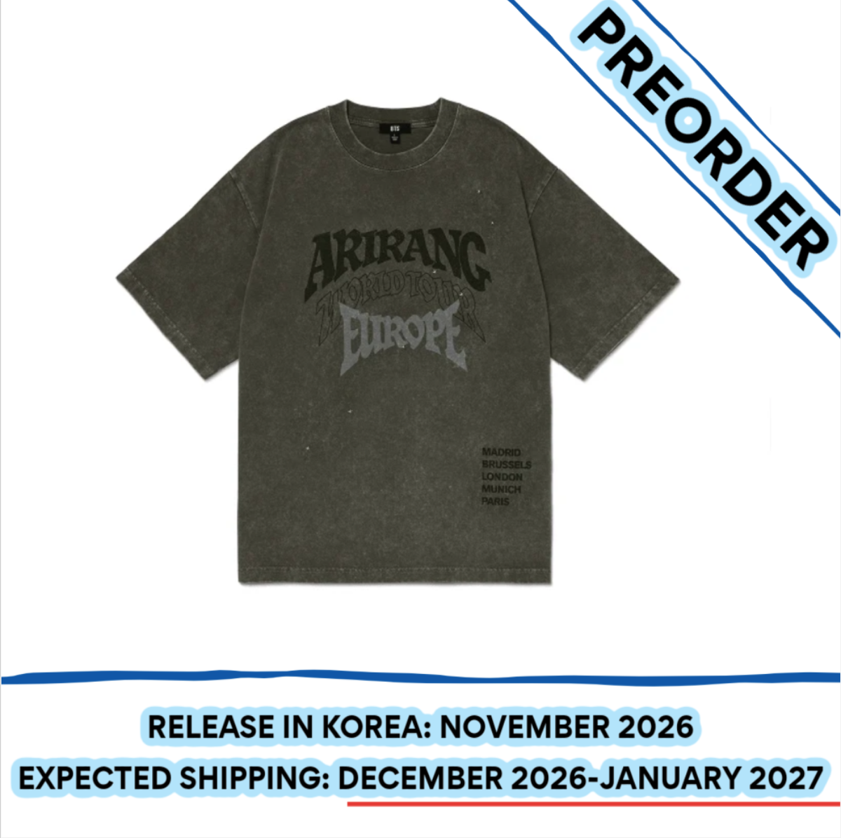 [PREORDER] [SHIPS IN DEC-JAN] BTS - ARIRANG WORLD TOUR OFFICIAL MD S/S T-SHIRT EUROPE Ver. (Size Choice)