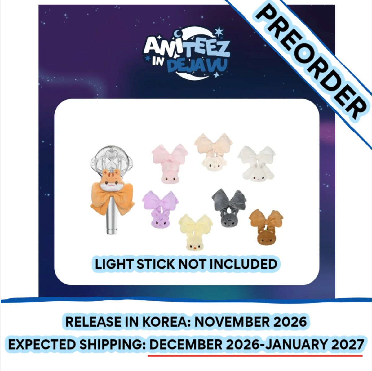 [PREORDER] [SHIPS IN DEC 2026-JAN 2027] ATEEZ - ANITEEZ IN DEJAVU POP UP OFFICIAL MD TINY LIGHT STICK SCRUNCHIE (Member Choice)