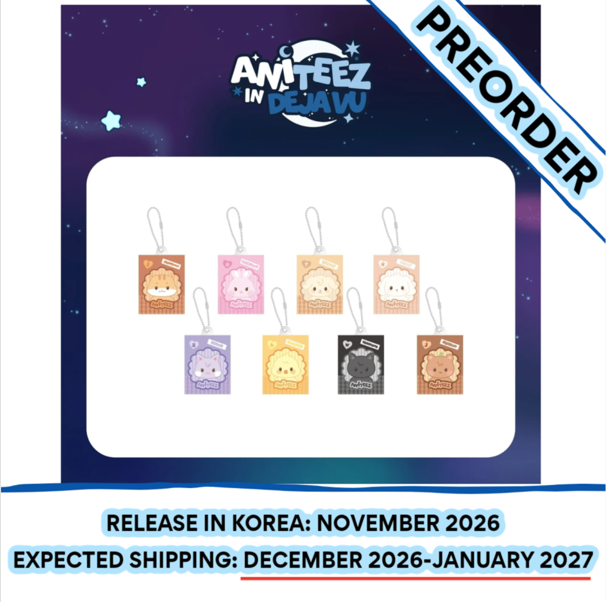 [PREORDER] [SHIPS IN DEC 2026-JAN 2027] ATEEZ - ANITEEZ IN DEJA VU POP UP OFFICIAL MD RANDOM MINIATURE KEYRING