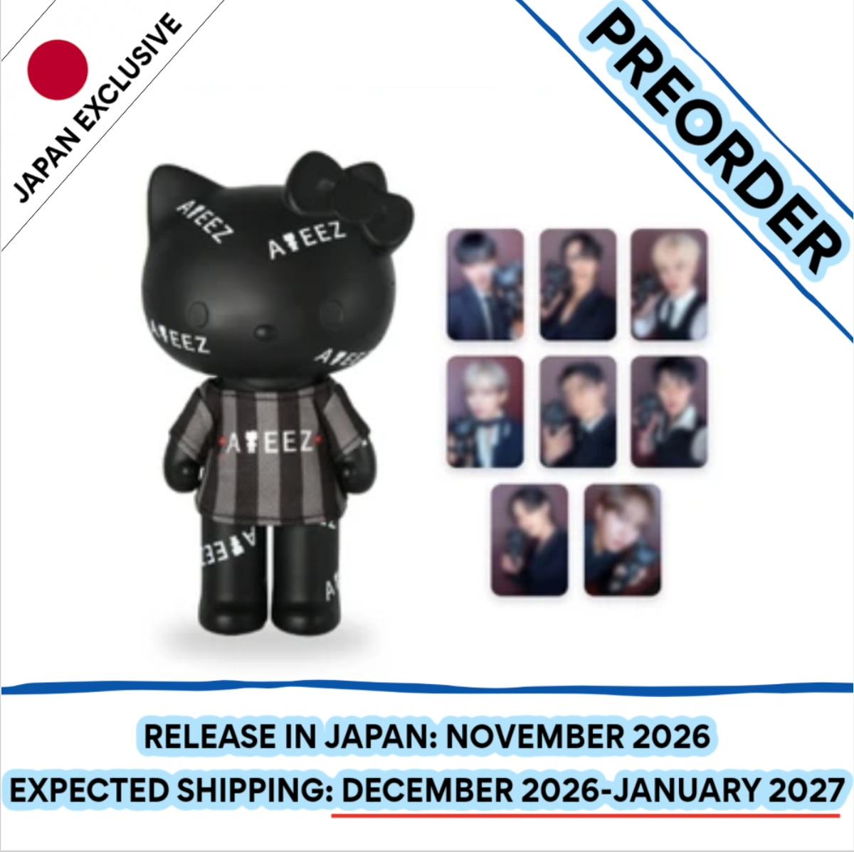 [PREORDER] [SHIPS IN DEC 2026-JAN 2027] ATEEZ - ATEEZ X HELLO KITTY POP UP OFFICIAL MD ATEEZ FIGURE (With T-Shirt & Photocard Set 8EA)