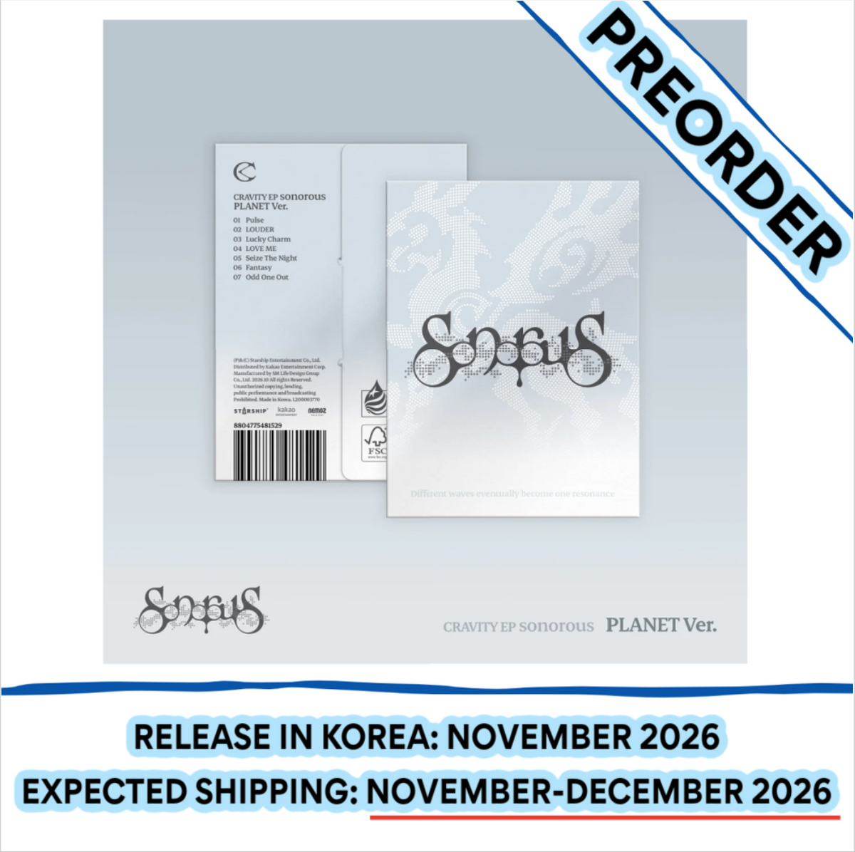 [PREORDER] [SHIPS IN NOV-DEC] CRAVITY - SONOROUS Mini Album - PLANET Ver. (LIMITED)