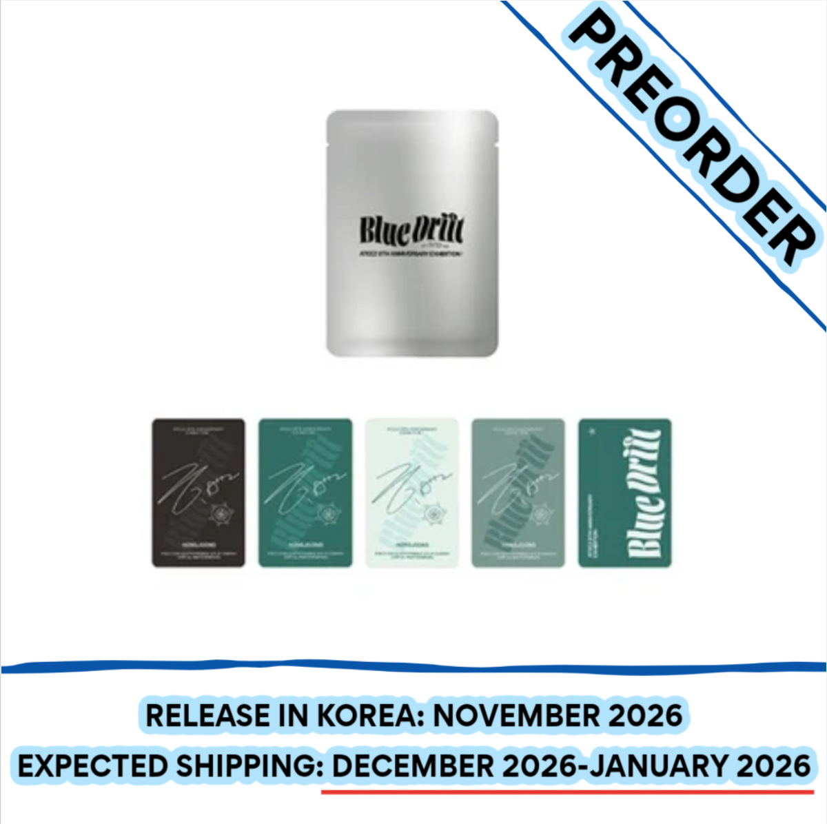 [PREORDER] [SHIPS IN DEC 2026-JAN 2027] ATEEZ - '8TH ANNIVERSARY EXHIBITION: BLUE DRIFT' OFFICIAL MD - RANDOM PHOTOCARD PACK