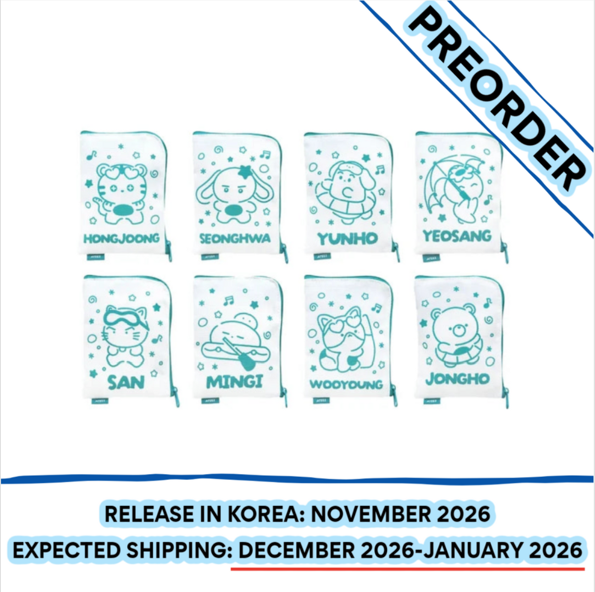 [PREORDER] [SHIPS IN DEC 2026-JAN 2027] ATEEZ - '8TH ANNIVERSARY EXHIBITION: BLUE DRIFT' OFFICIAL MD - MINI POUCH (RANDOM)
