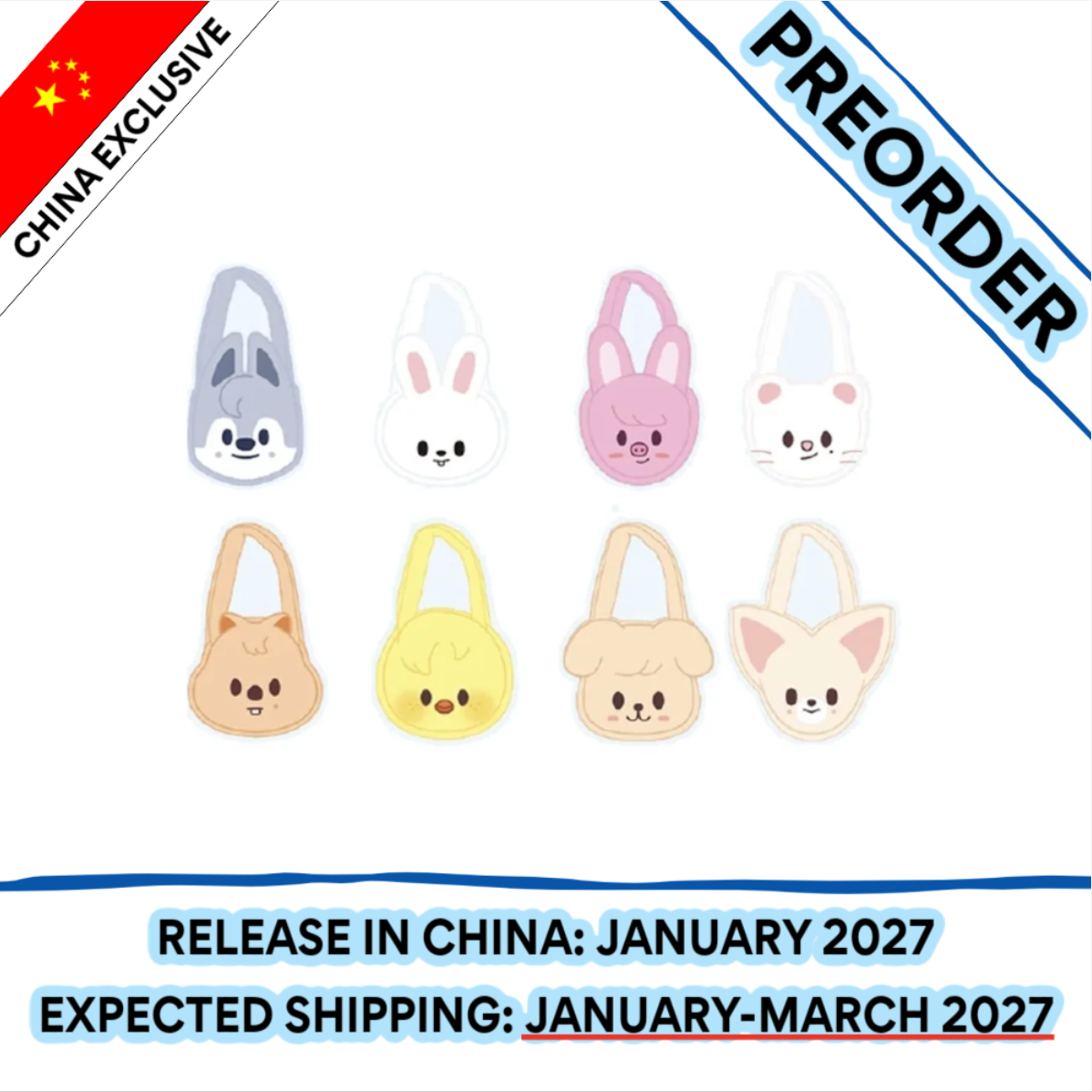 [PREORDER] [SHIPS IN JAN-MAR 2027] Stray Kids - [SKZOO EVERYWHERE ALL AROUND THE WORLD IN CHINA] OFFICIAL MD - FACE SHOULDER BAG (Member Choice)