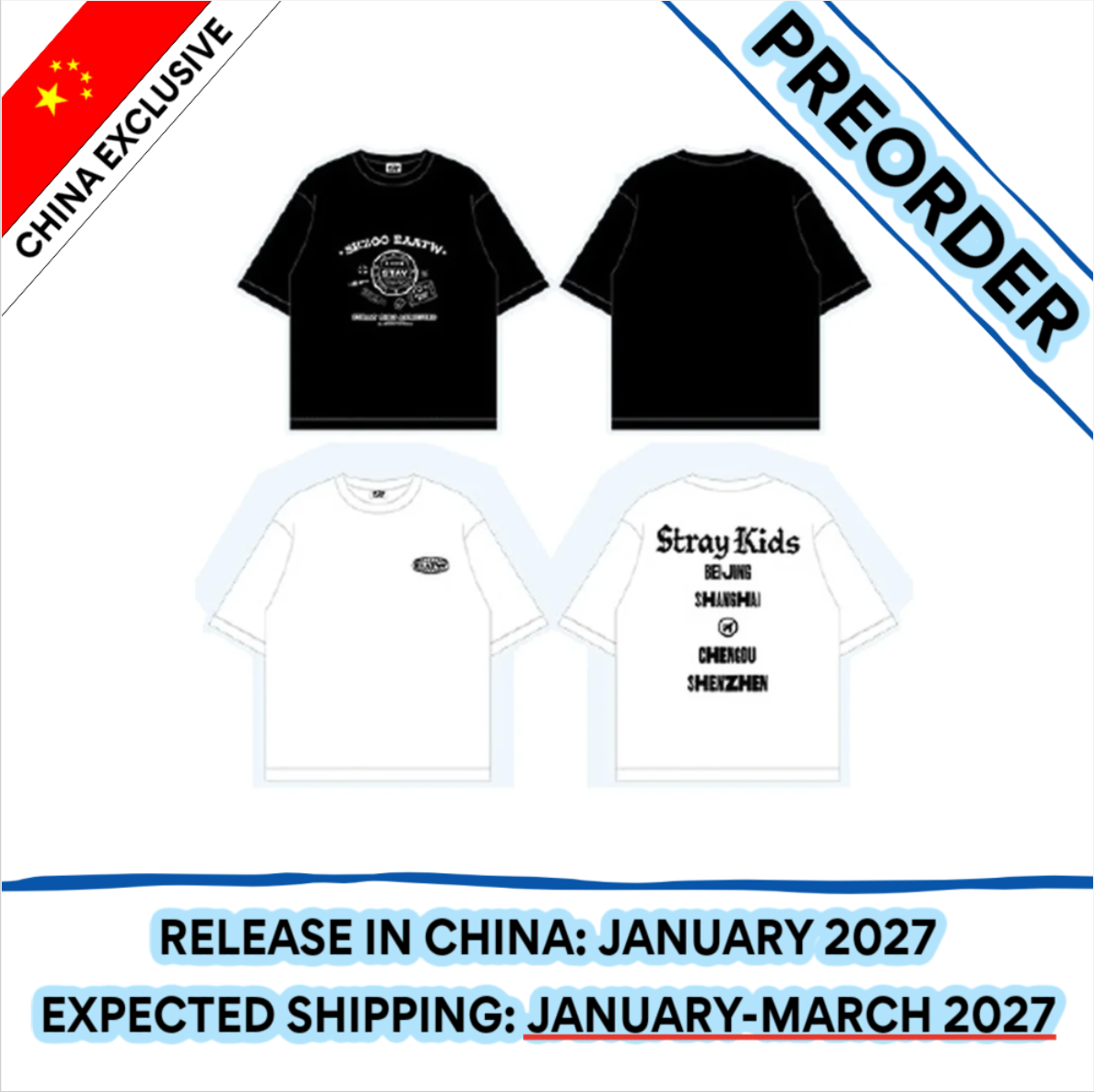 [PREORDER] [SHIPS IN JAN-MAR 2027] Stray Kids - [SKZOO EVERYWHERE ALL AROUND THE WORLD IN CHINA] OFFICIAL MD - T-SHIRT (Color Choice)
