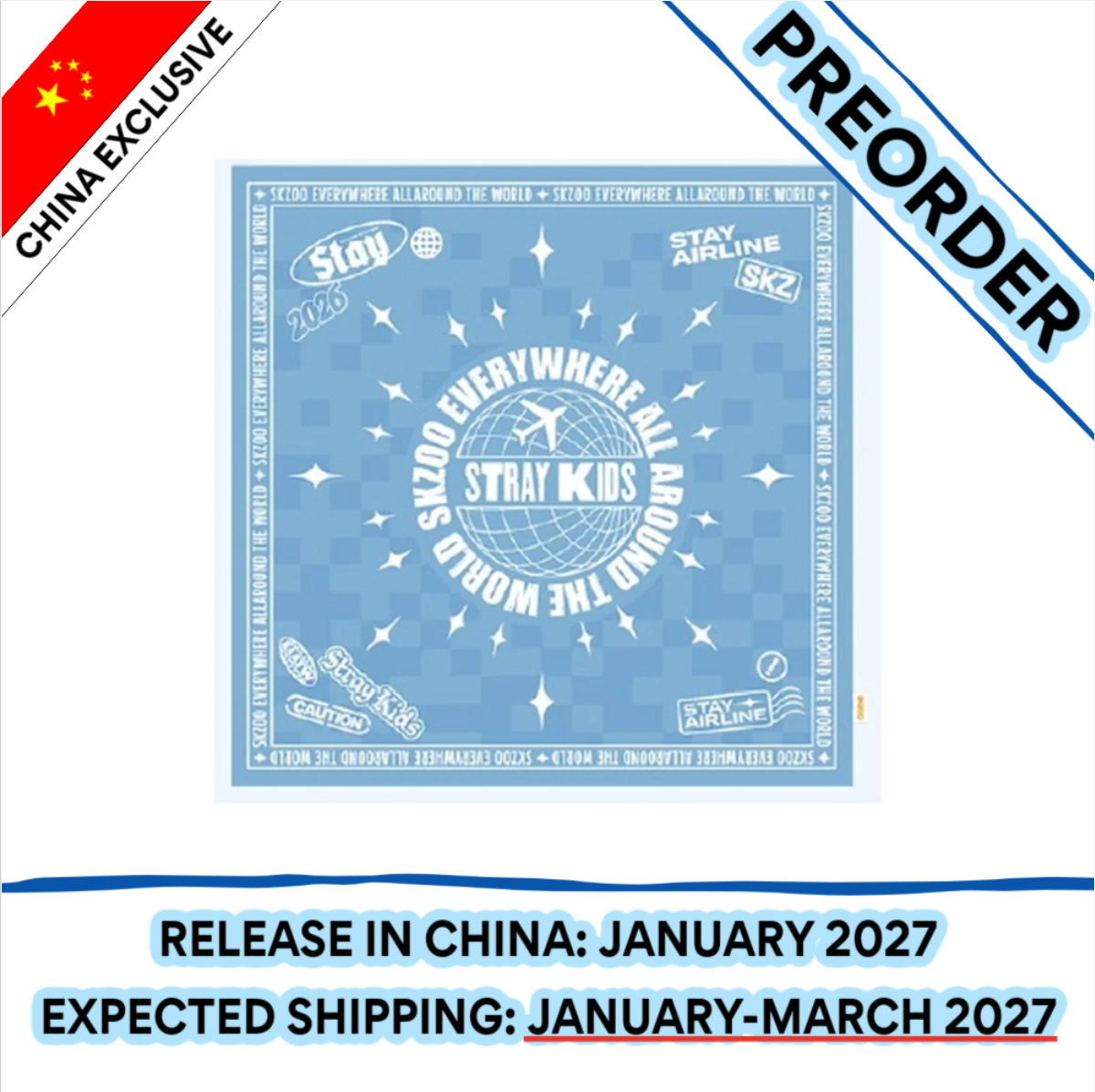 [PREORDER] [SHIPS IN JAN-MAR 2027] Stray Kids - [SKZOO EVERYWHERE ALL AROUND THE WORLD IN CHINA] OFFICIAL MD - BANDANA