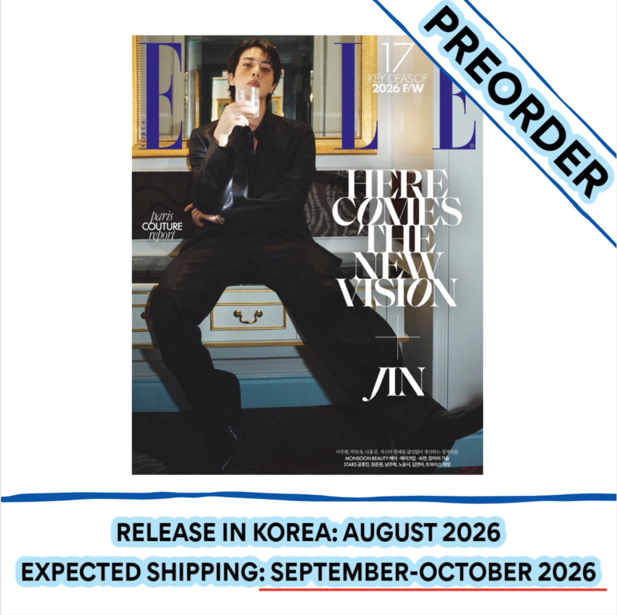 [PREORDER] [SHIPS IN SEPT-OCT] BTS JIN - ELLE MAGAZINE 2026 AUGUST ISSUE (Cover Choice)