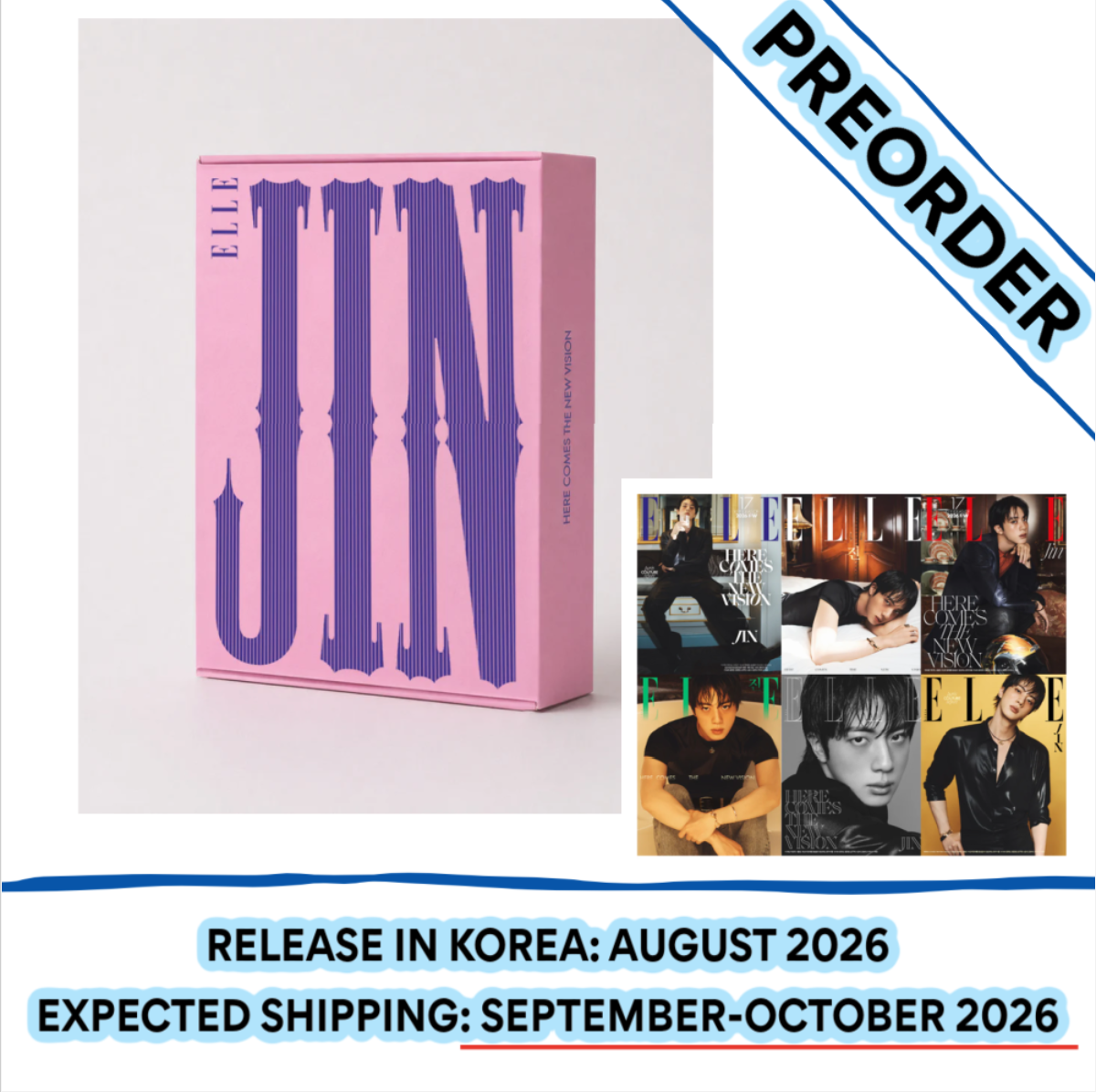 [PREORDER] [SHIPS IN SEPT-OCT] BTS JIN - ELLE MAGAZINE 2026 AUGUST ISSUE (Cover Choice)