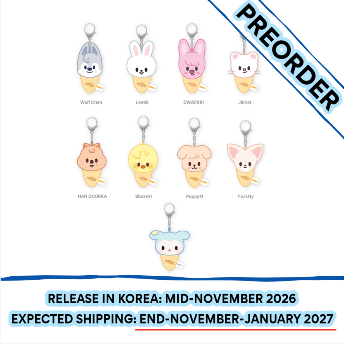 [PREORDER] [SHIPS IN NOV-JAN] Stray Kids - "THIS & THAT" POP-UP STORE OFFICIAL MD PLUSH KEYRING ICECREAM Ver. (Week & Member Choice)