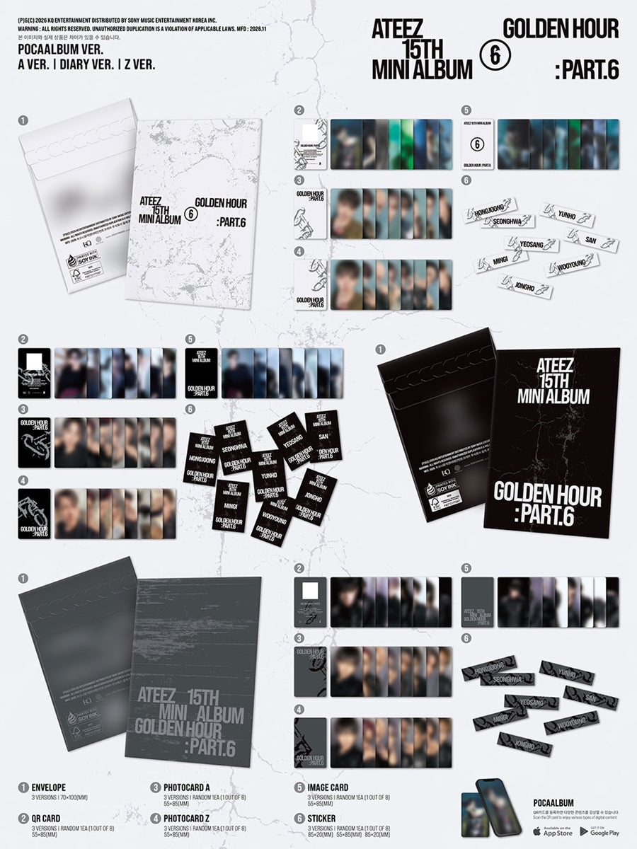 [PREORDER] [SHIPS IN DEC 2026-JAN 2027] ATEEZ - 'GOLDEN HOUR : PART.6' 15th Mini Album POCAALBUM Ver. (Version & POB Choice)