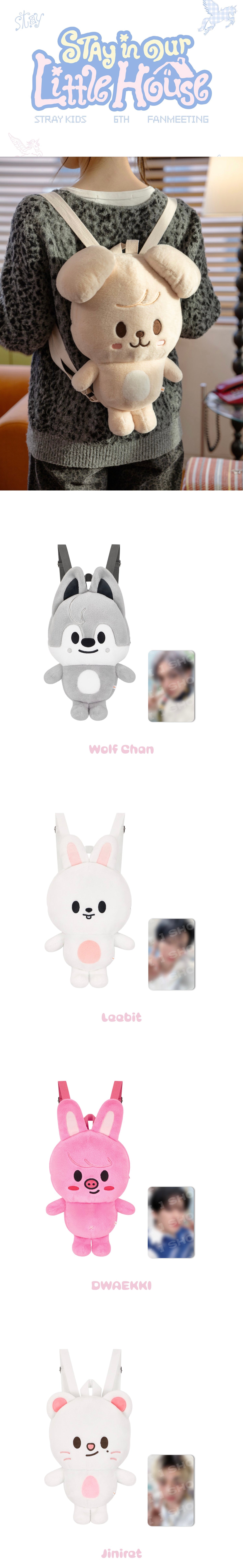 [PREORDER] Stray Kids 6TH FANMEETING OFFICIAL MD [STAY in Our Little House] - SKZOO PLUSH BACKPACK (Member Choice)