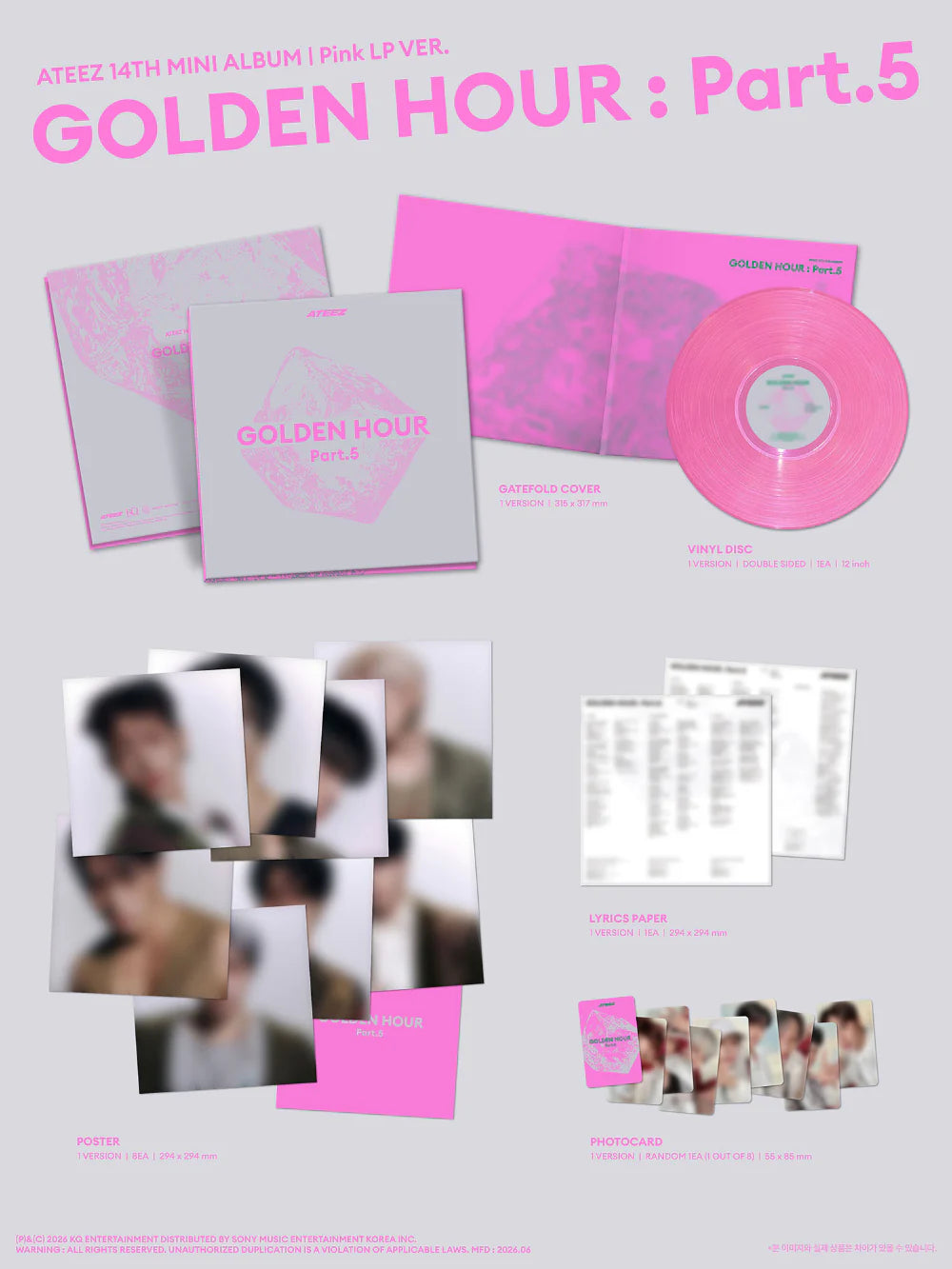 [PREORDER] [SHIPS IN AUG-SEPT] ATEEZ - GOLDEN HOUR : PART.5 14TH MINI ALBUM PINK LP Ver.